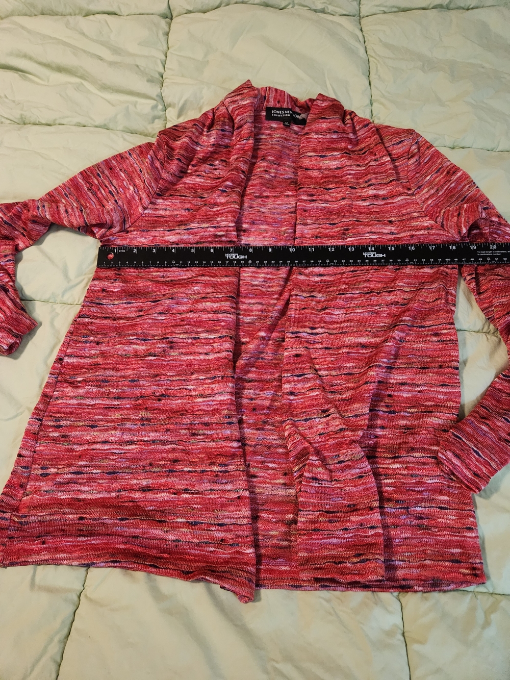 Jones New York Red Multi-Striped Open Cardigan
